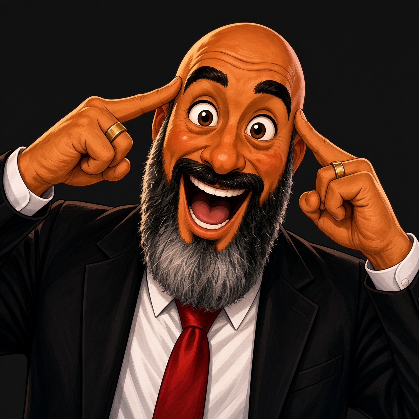 Ilustración de Bruno Lamont sonriendo y señalando su cabeza